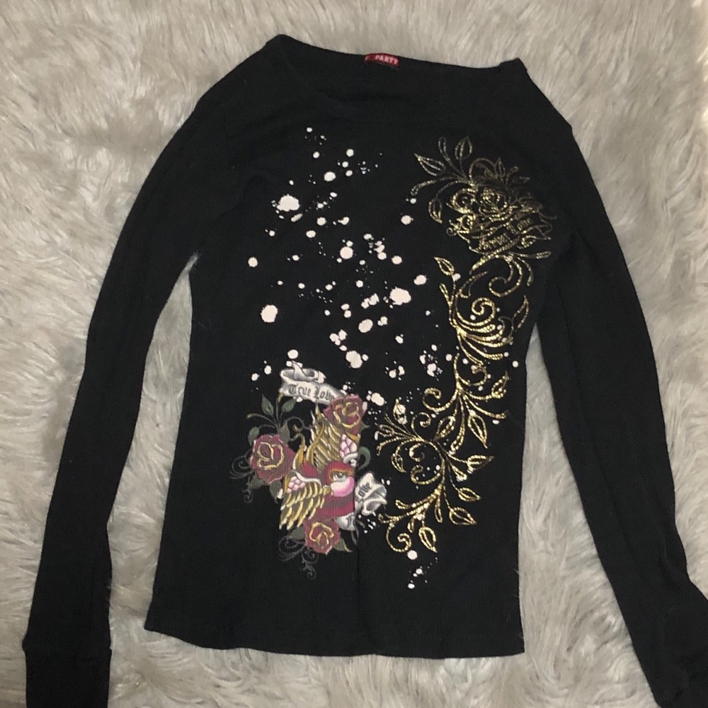 T Party long sleeve tee shirt (Black)